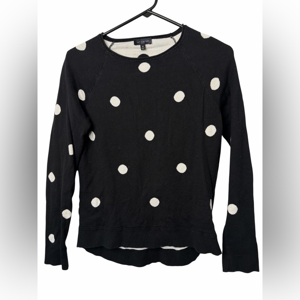 The Limited Black and White Polka Dot Long Sleeve Sweater